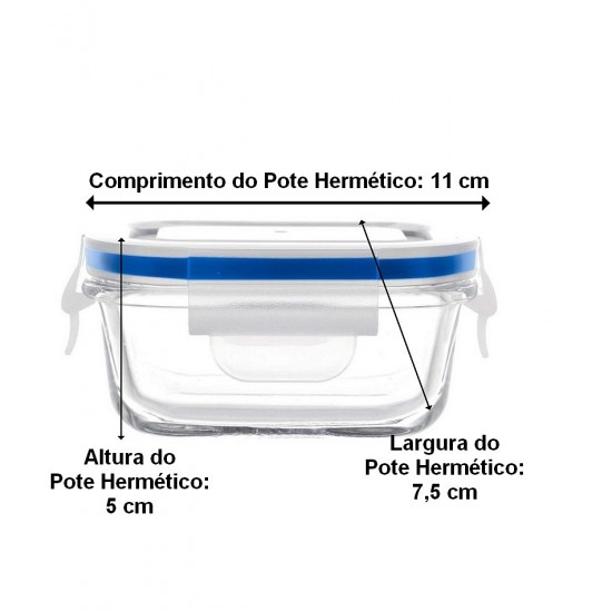 Pote Hermético 120ml Retangular De Vidro Borossilicato